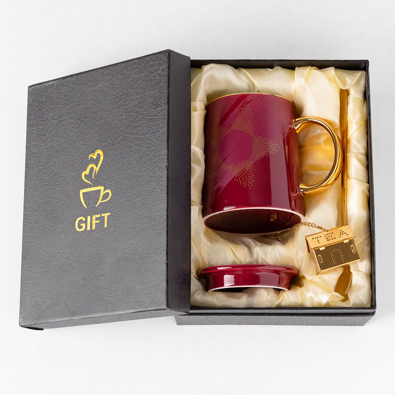 Tasse en céramique avec cuillère à couvercle pour hommes et femmes à la maison