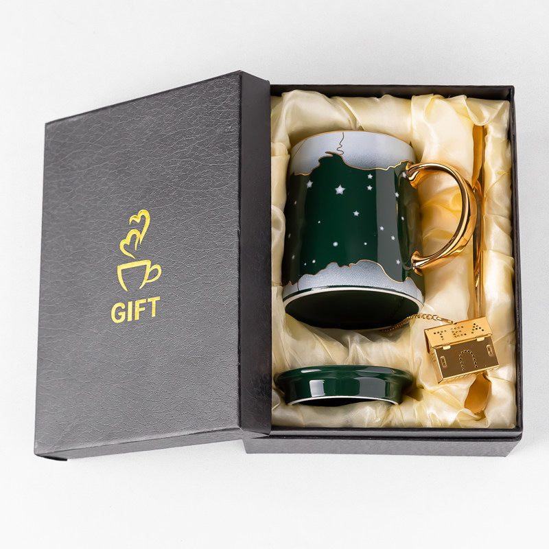 Tasse en céramique avec cuillère à couvercle pour hommes et femmes à la maison