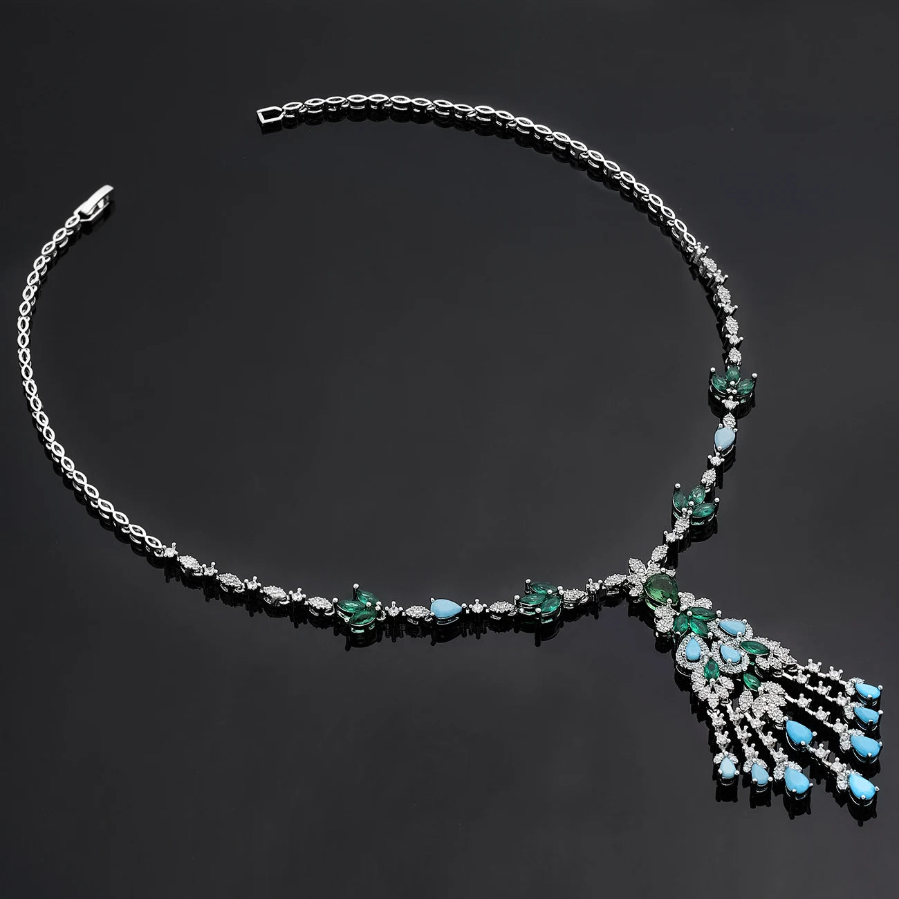 Ensemble de bijoux Turquoise dubaï exquis, pour mariage, fête de mariage, ensemble de 4 pièces d'accessoires, nouvelle collection 2025