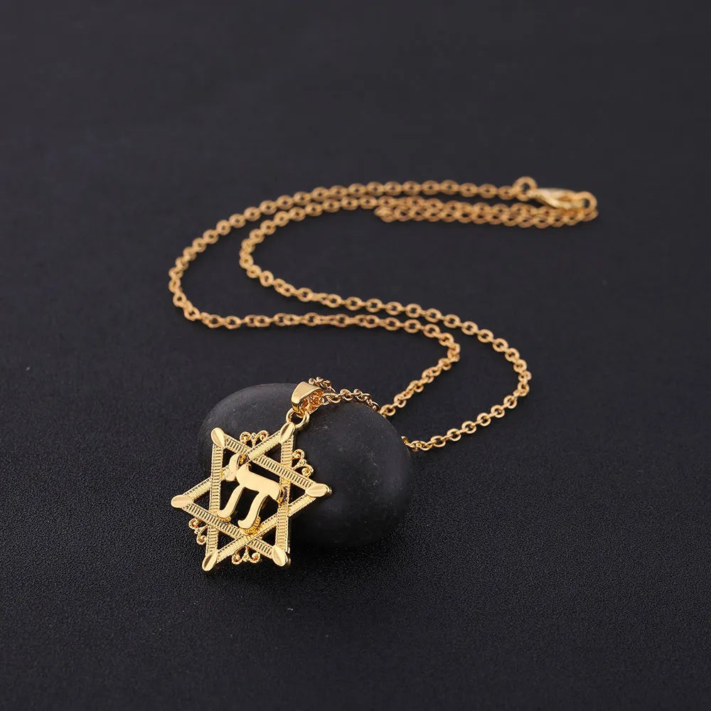 LIKGREAT Collier pendentif étoile de FC pour homme, symbole Chai, breloques judaïstes, kabbale israélienne, amulette du judaïsme, sourire, bijoux naturels