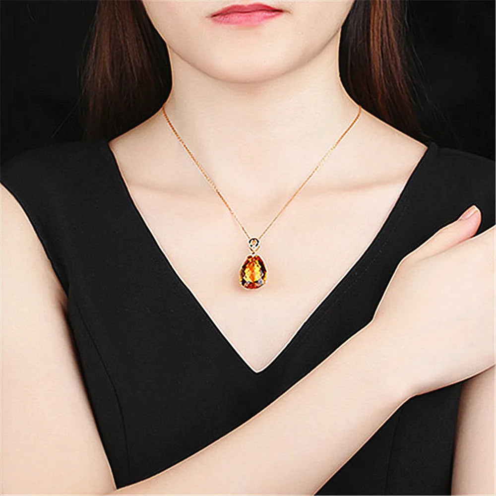 Colliers et pendentifs en cristal citrine pour femmes, bijoux de luxe, en forme de goutte d'eau, couleur or 14k, idée cadeau