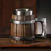 Medieval Resin Mug Germany Beer Barrel Cup Set Souvenir Bar Tools Stainless Steel Tankard Imitation Wooden Wine Bucket Cup