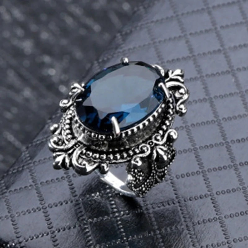 Bague en topaze bleu de mer, producteurs d'oies en argent thaïlandais rétro européens et jeunesse, bijoux à la main