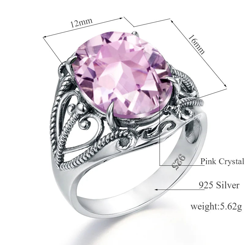 Bohemian 925 Silver Ring Round Blue Topaz Gemstone Crystal Prong Setting Sterling Silver Jewelry Rings Women