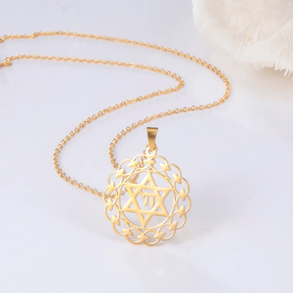LIKGREAT Collier pendentif étoile de FC pour homme, symbole Chai, breloques judaïstes, kabbale israélienne, amulette du judaïsme, sourire, bijoux naturels