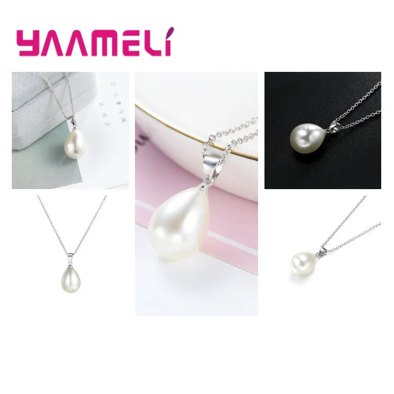 Collier pendentif en argent Sterling 925 avec perles, boucles d'oreilles en forme de larme blanche pour femmes et filles, jolis cadeaux pour fête de mariage