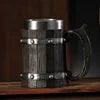 Medieval Resin Mug Germany Beer Barrel Cup Set Souvenir Bar Tools Stainless Steel Tankard Imitation Wooden Wine Bucket Cup