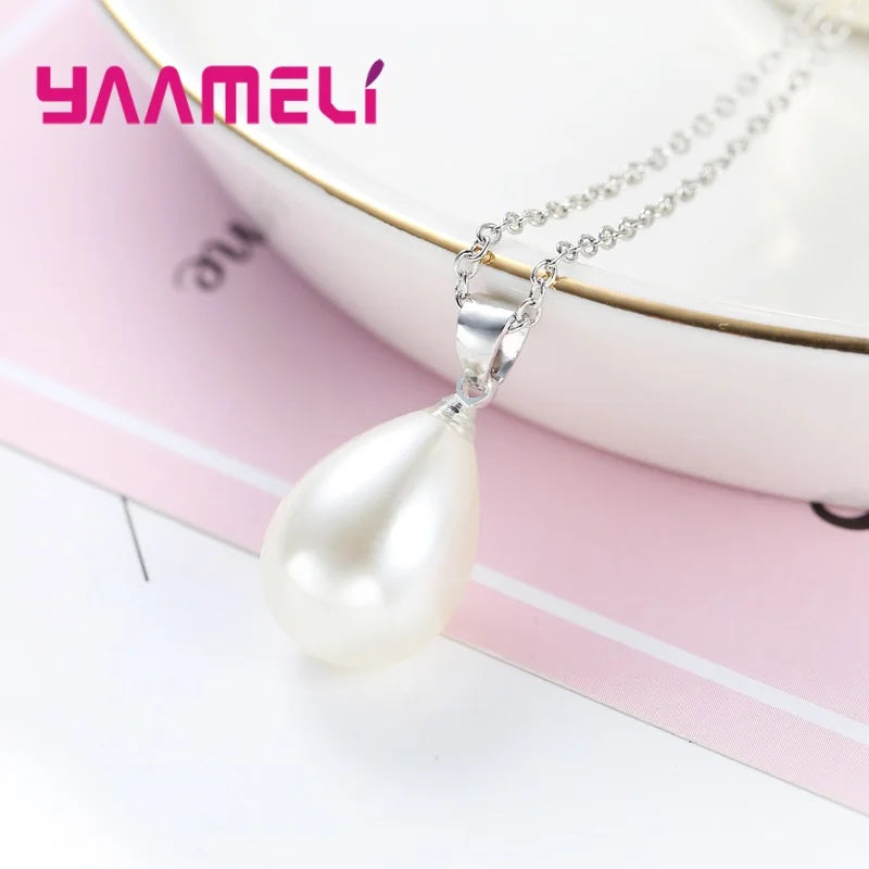 Collier pendentif en argent Sterling 925 avec perles, boucles d'oreilles en forme de larme blanche pour femmes et filles, jolis cadeaux pour fête de mariage