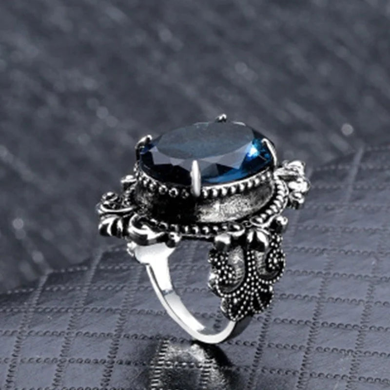 Bague en topaze bleu de mer, producteurs d'oies en argent thaïlandais rétro européens et jeunesse, bijoux à la main