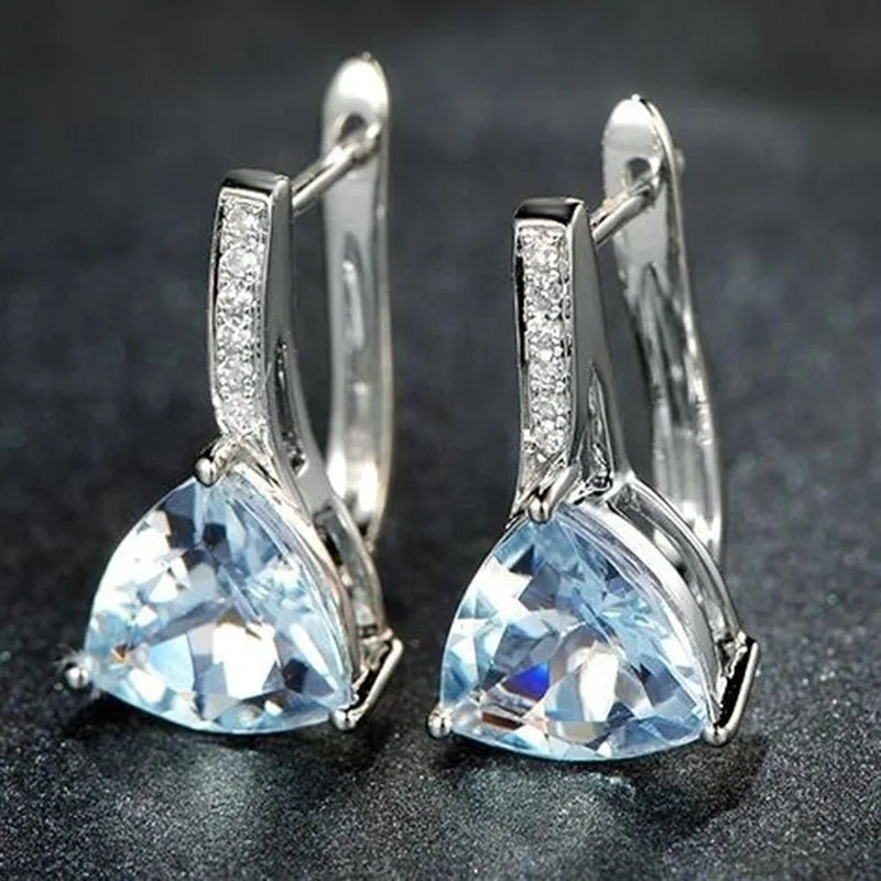 Mode charme bleu pierres coeur forme 925 argent couleur boucles d'oreilles pour femmes fille élégant AAA Zircon boucle d'oreille bijoux cadeau