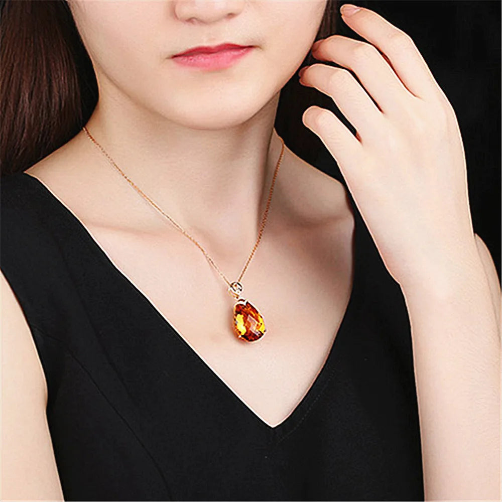 Colliers et pendentifs en cristal citrine pour femmes, bijoux de luxe, en forme de goutte d'eau, couleur or 14k, idée cadeau
