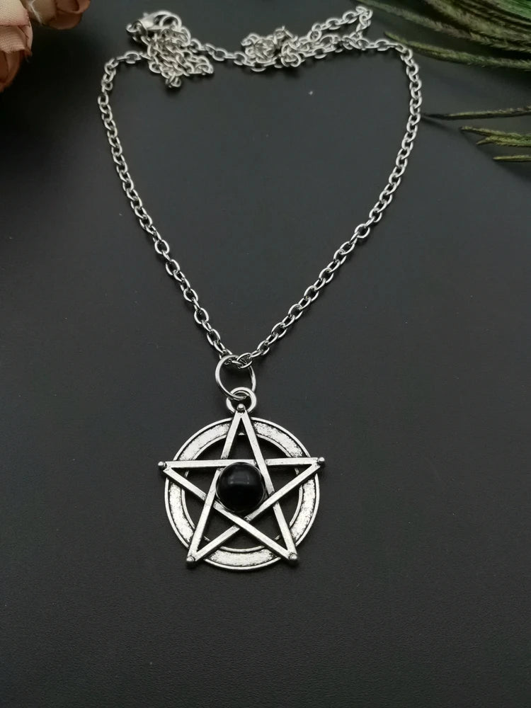 Collier pentagramme surnaturel pour femmes, rétro, pendentif noir, accessoires de bijouterie à la mode