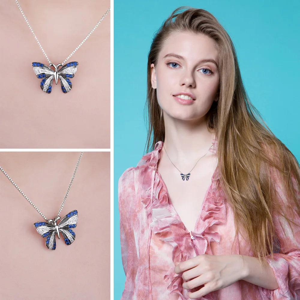 JewelryPalace – collier avec pendentif papillon bleu pour femmes, en argent Sterling 925, bijou fin et tendance, sans chaîne, cadeau idéal