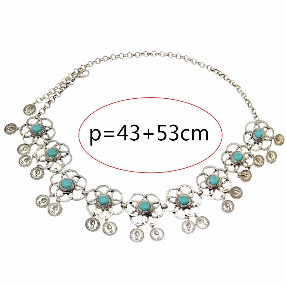 Ethnique gitane couleur métal ceinture corps chaînes Boho indien Sexy pièce gland perlé pierre danse du ventre taille chaîne tu Tribal bijoux