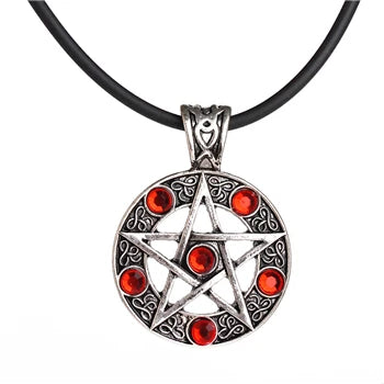 Pendentif Vintage Pentagramme Noir et Rouge – Amulette Surnaturelle de Protection pour Hommes et Femmes