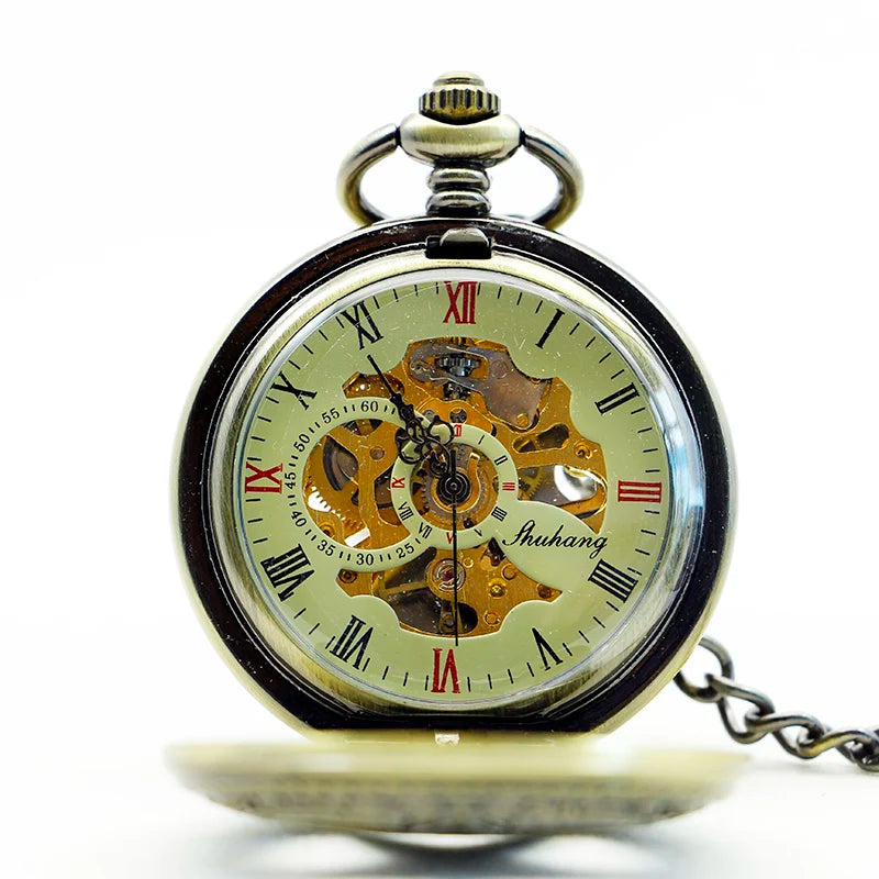 Lucky Star – montre de poche mécanique à cinq points pour hommes et femmes, 5 pièces/lot, pendentif en Bronze, squelette, PJX1166