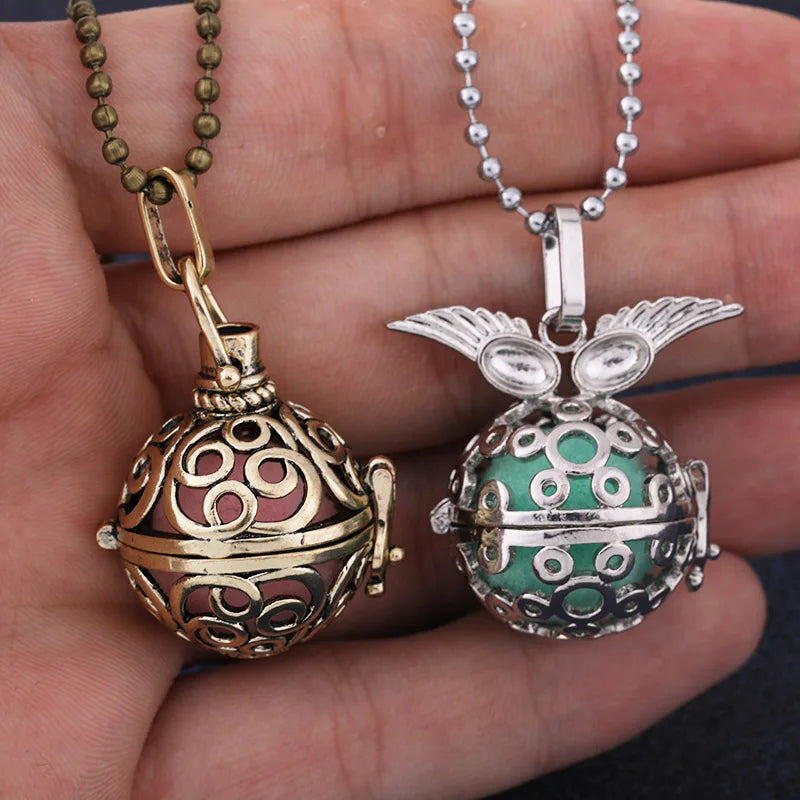 Nouveau charme carillon du mexique ailes d'ange creuses collier Vintage bijoux boule de musique pendentif aromatique pour les femmes accessoires de mode d'été