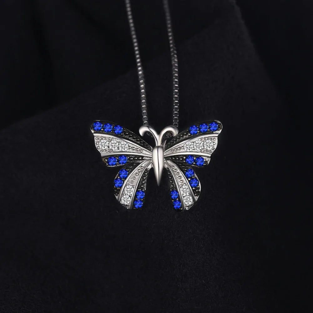 JewelryPalace – collier avec pendentif papillon bleu pour femmes, en argent Sterling 925, bijou fin et tendance, sans chaîne, cadeau idéal