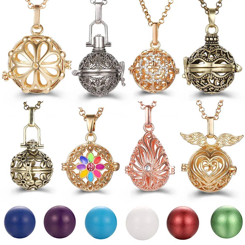 Nouveau charme carillon du mexique ailes d'ange creuses collier Vintage bijoux boule de musique pendentif aromatique pour les femmes accessoires de mode d'été