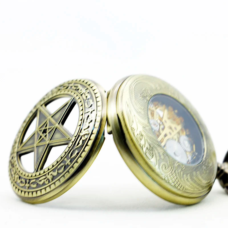 Lucky Star – montre de poche mécanique à cinq points pour hommes et femmes, 5 pièces/lot, pendentif en Bronze, squelette, PJX1166