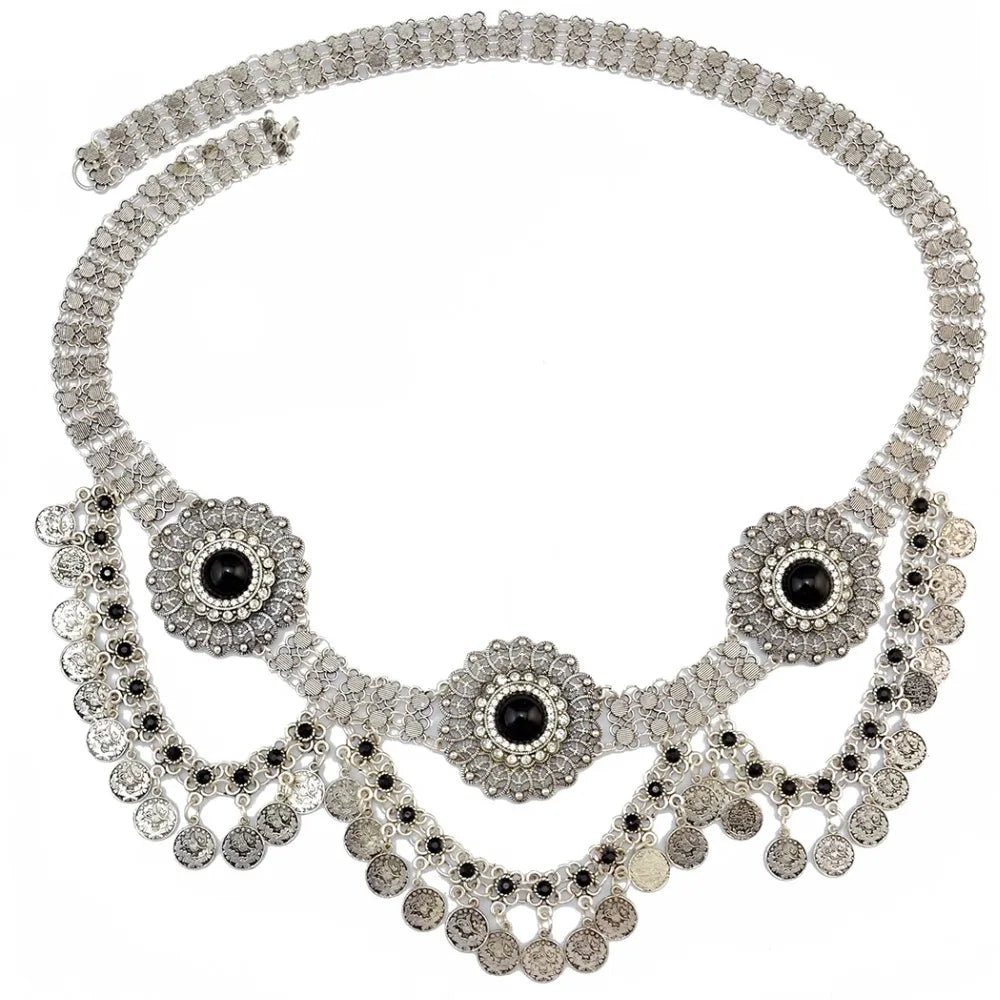 Ethnique gitane couleur métal ceinture corps chaînes Boho indien Sexy pièce gland perlé pierre danse du ventre taille chaîne tu Tribal bijoux