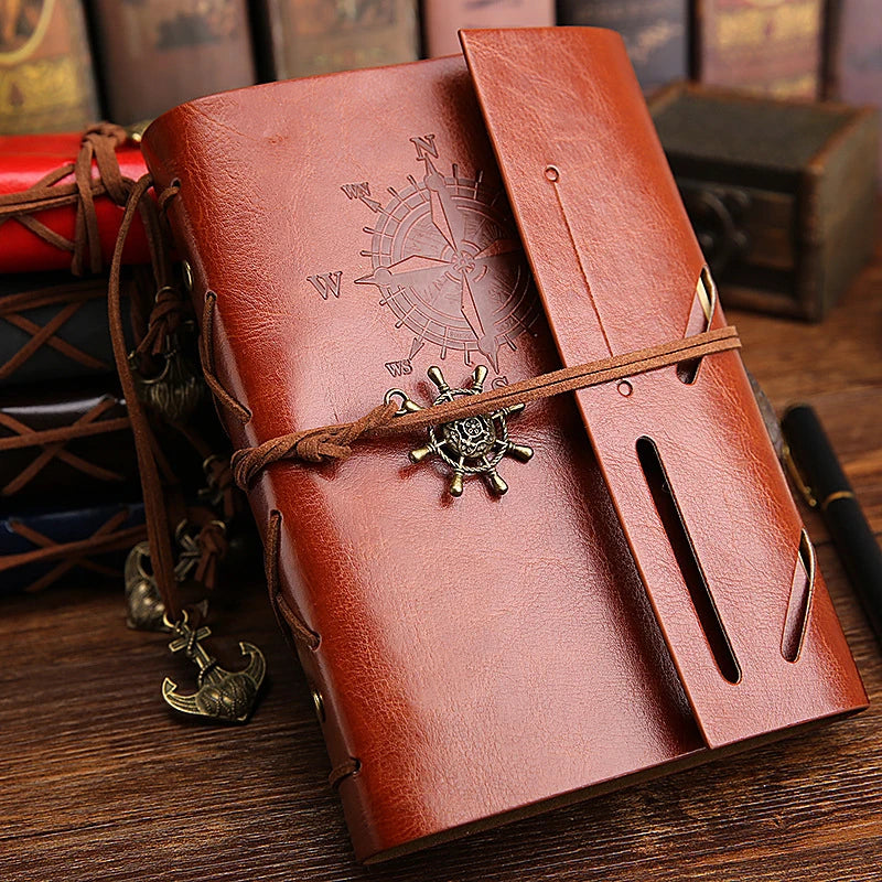 Carnet de notes rétro à spirale, bloc-notes Vintage avec ancres de Pirate, carnet de notes en cuir PU, papeterie remplaçable, cadeau, Journal de voyage