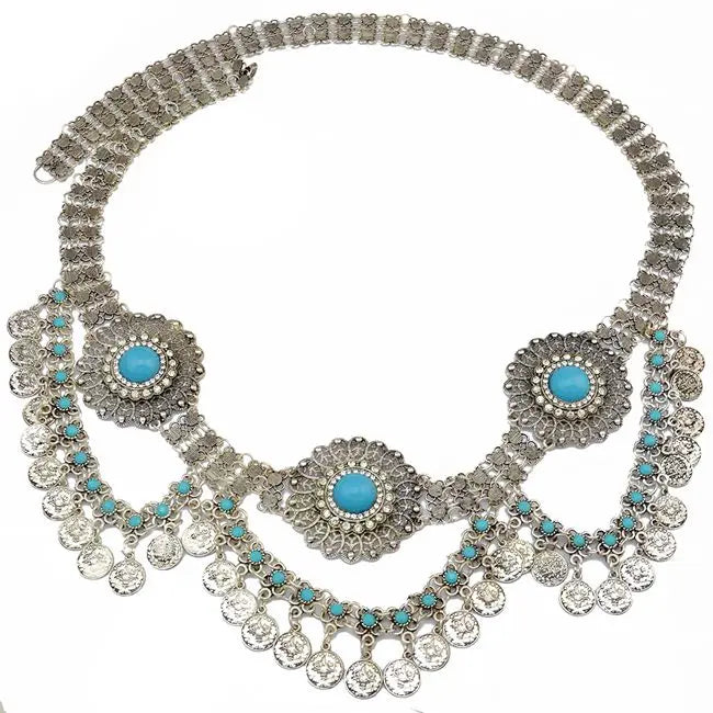 Ethnique gitane couleur métal ceinture corps chaînes Boho indien Sexy pièce gland perlé pierre danse du ventre taille chaîne tu Tribal bijoux