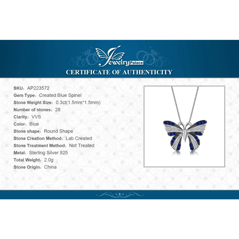 JewelryPalace – collier avec pendentif papillon bleu pour femmes, en argent Sterling 925, bijou fin et tendance, sans chaîne, cadeau idéal