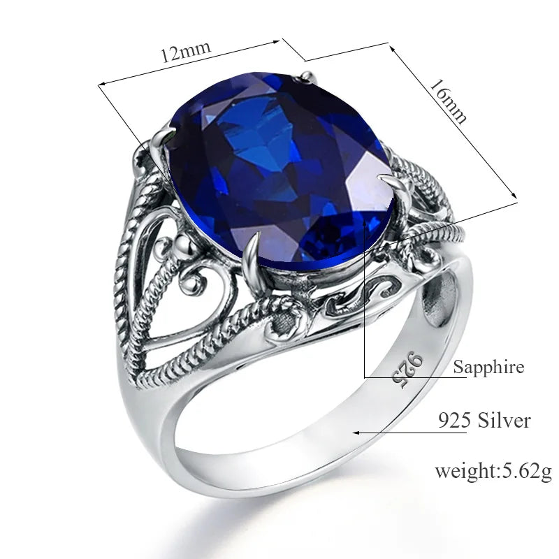 Bohemian 925 Silver Ring Round Blue Topaz Gemstone Crystal Prong Setting Sterling Silver Jewelry Rings Women