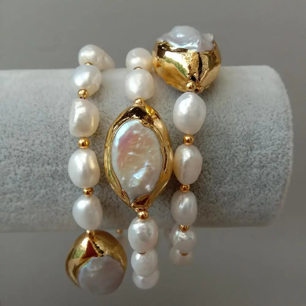 Y.YING – Bracelet de 8 pouces, 3 rangées de perles baroques blanches de culture d'eau douce, perle Keshi blanche pour mariage classique fait à la main pour femmes