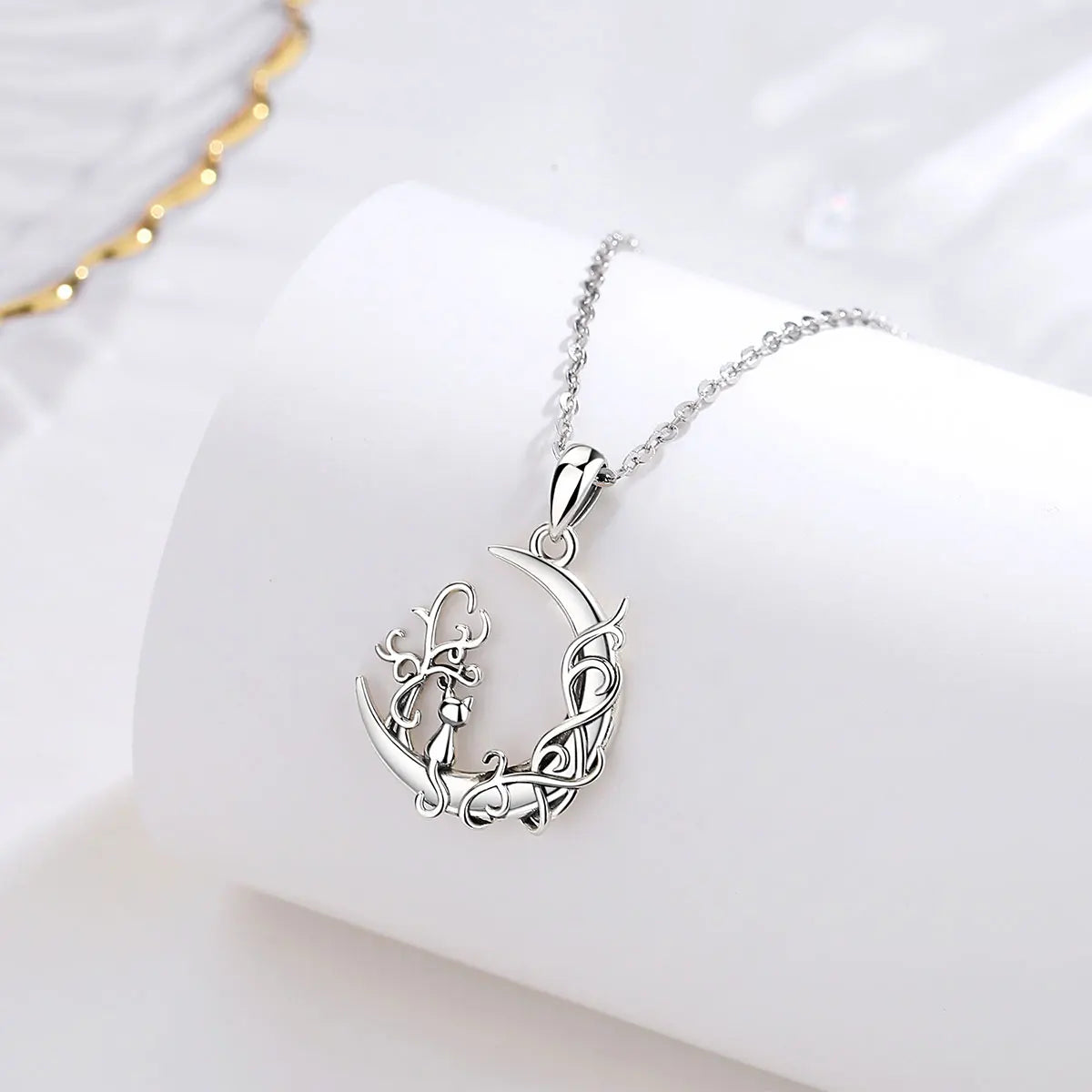 Eudora-Collier pendentif arbre de vie en argent regardé 925 pour homme et femme, chat mignon assis sur la lune, bijoux en argent fin, cadeau de fête