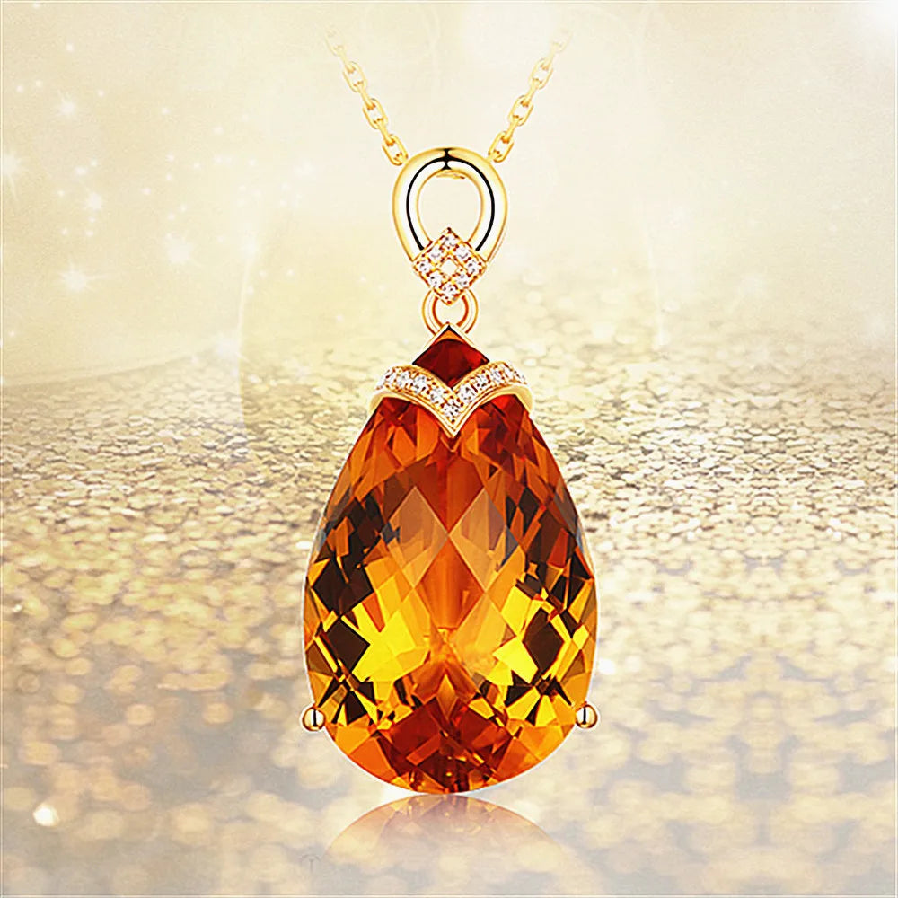 Colliers et pendentifs en cristal citrine pour femmes, bijoux de luxe, en forme de goutte d'eau, couleur or 14k, idée cadeau