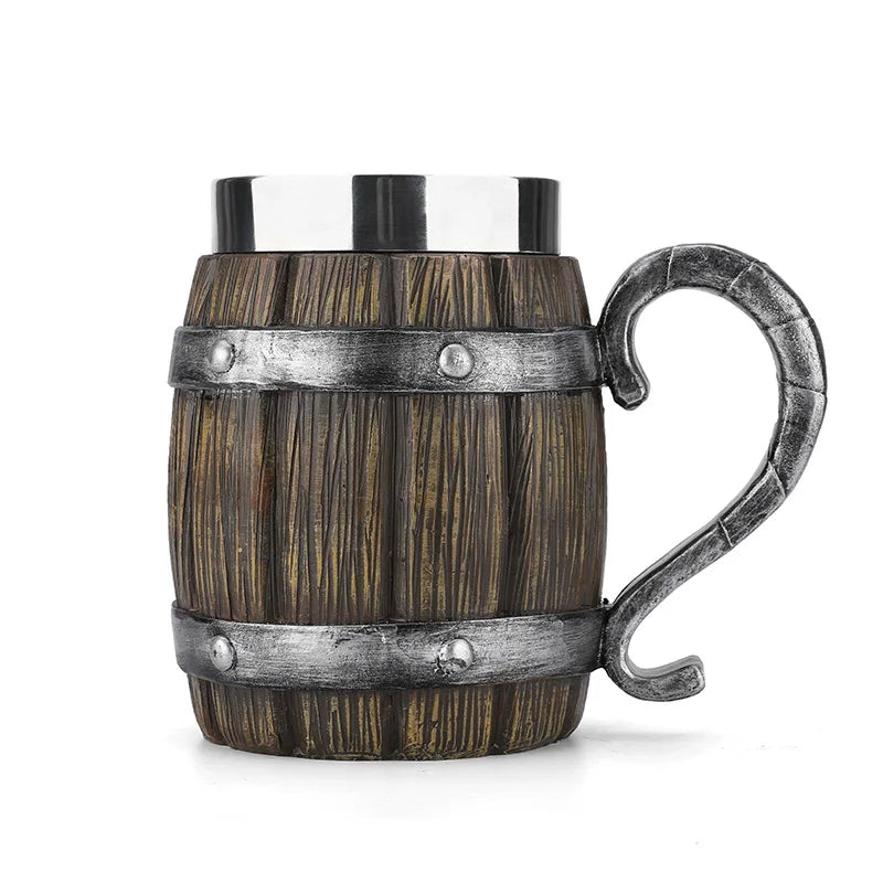 Medieval Resin Mug Germany Beer Barrel Cup Set Souvenir Bar Tools Stainless Steel Tankard Imitation Wooden Wine Bucket Cup