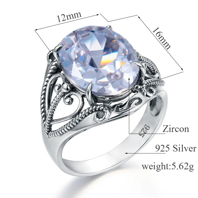 Bohemian 925 Silver Ring Round Blue Topaz Gemstone Crystal Prong Setting Sterling Silver Jewelry Rings Women