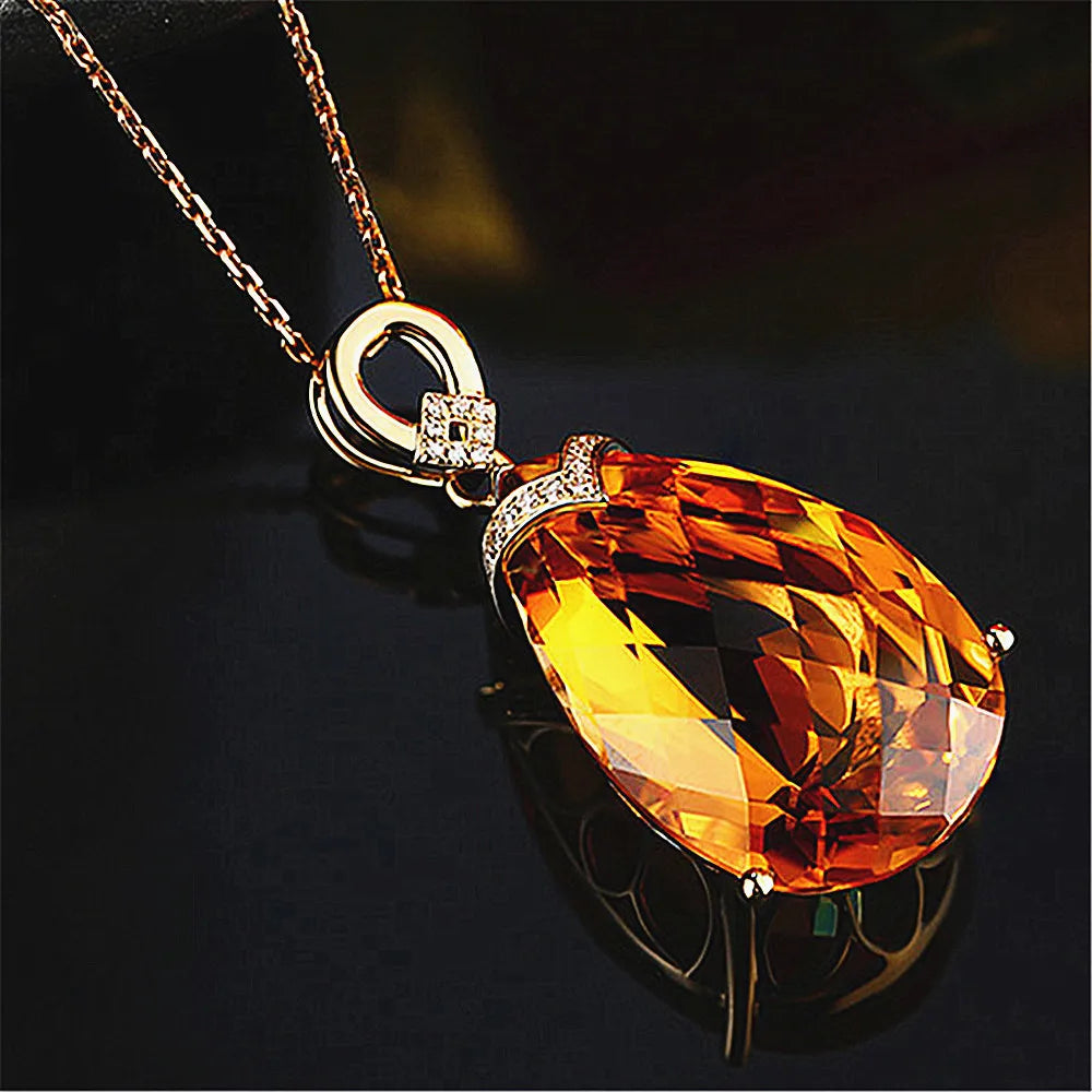 Colliers et pendentifs en cristal citrine pour femmes, bijoux de luxe, en forme de goutte d'eau, couleur or 14k, idée cadeau