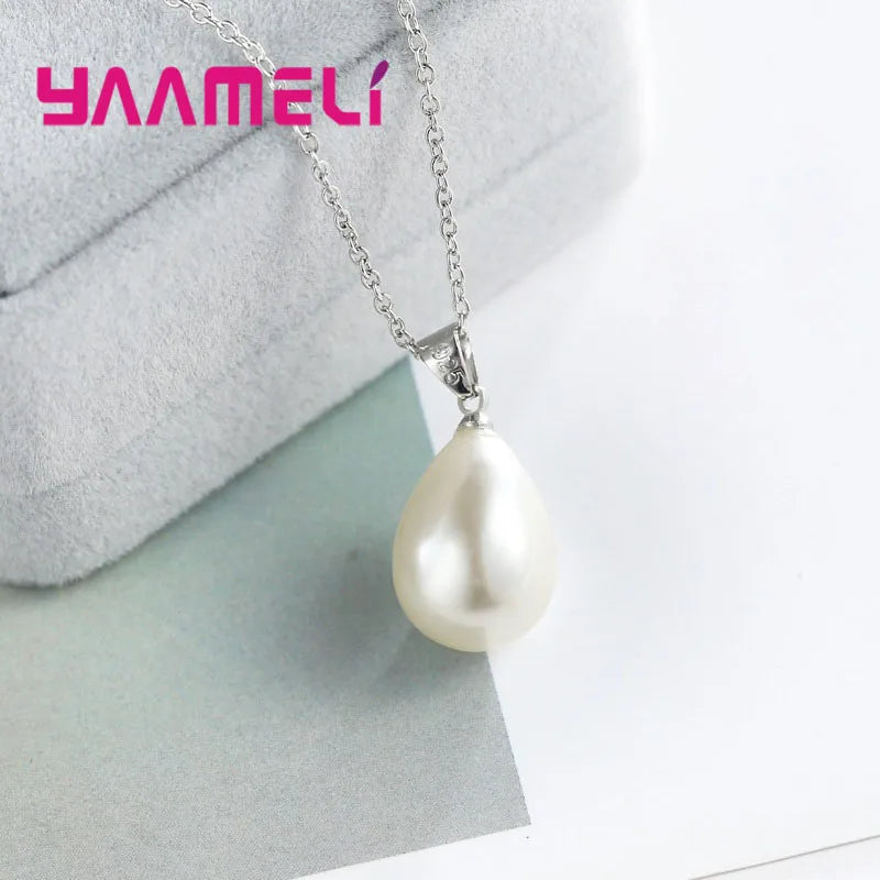 Collier pendentif en argent Sterling 925 avec perles, boucles d'oreilles en forme de larme blanche pour femmes et filles, jolis cadeaux pour fête de mariage