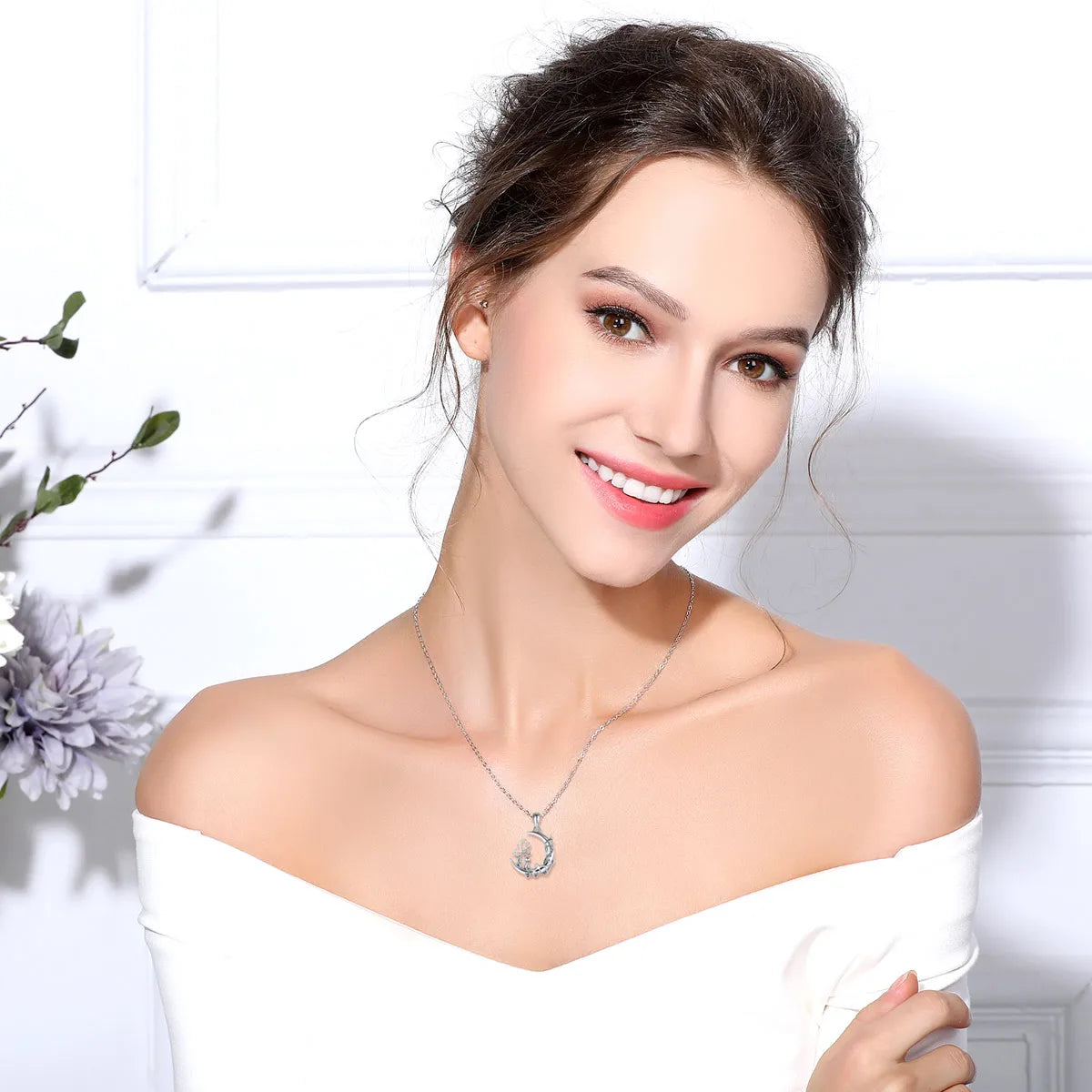Eudora-Collier pendentif arbre de vie en argent regardé 925 pour homme et femme, chat mignon assis sur la lune, bijoux en argent fin, cadeau de fête