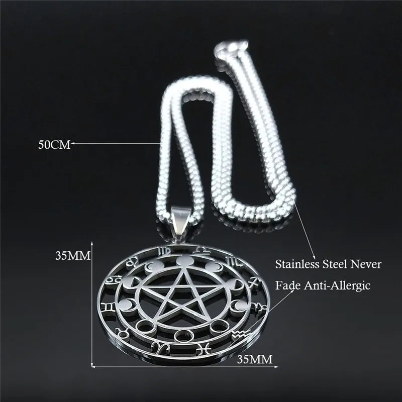 Colliers de la présidence en acier inoxydable, 12 constellations, pentagramme de sorcellerie, bijoux de voyage, document en argent, N6074S03