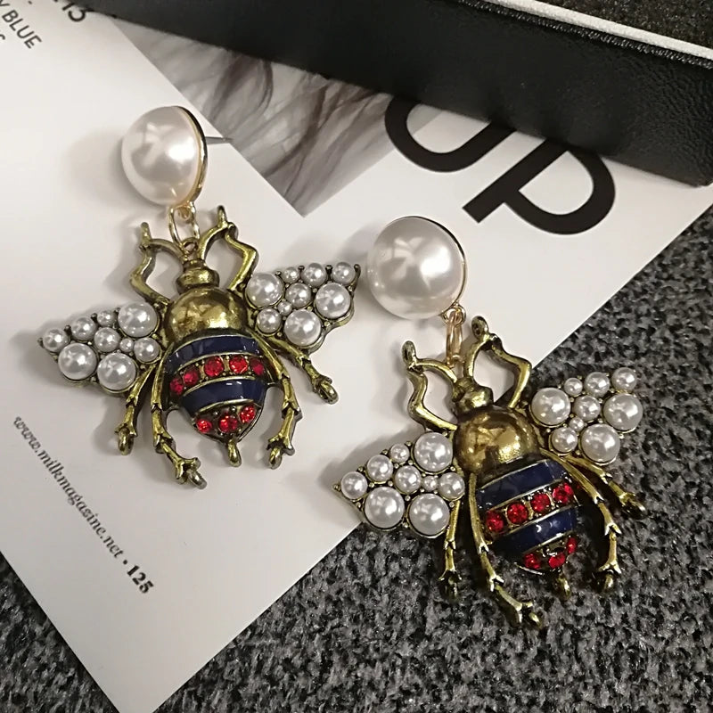 Boucles d'oreilles de luxe en cristal rouge pour femmes, bijoux en perles d'abeille