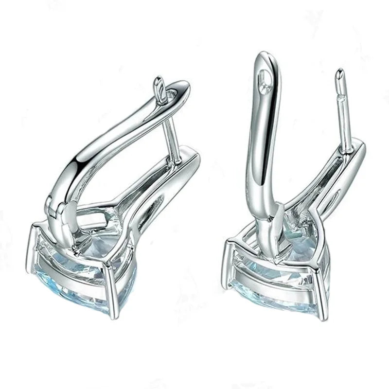 Mode charme bleu pierres coeur forme 925 argent couleur boucles d'oreilles pour femmes fille élégant AAA Zircon boucle d'oreille bijoux cadeau