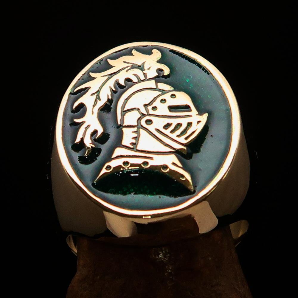 Perfectly crafted Men's Medieval Ring Brave Knight Green - Solid Brass