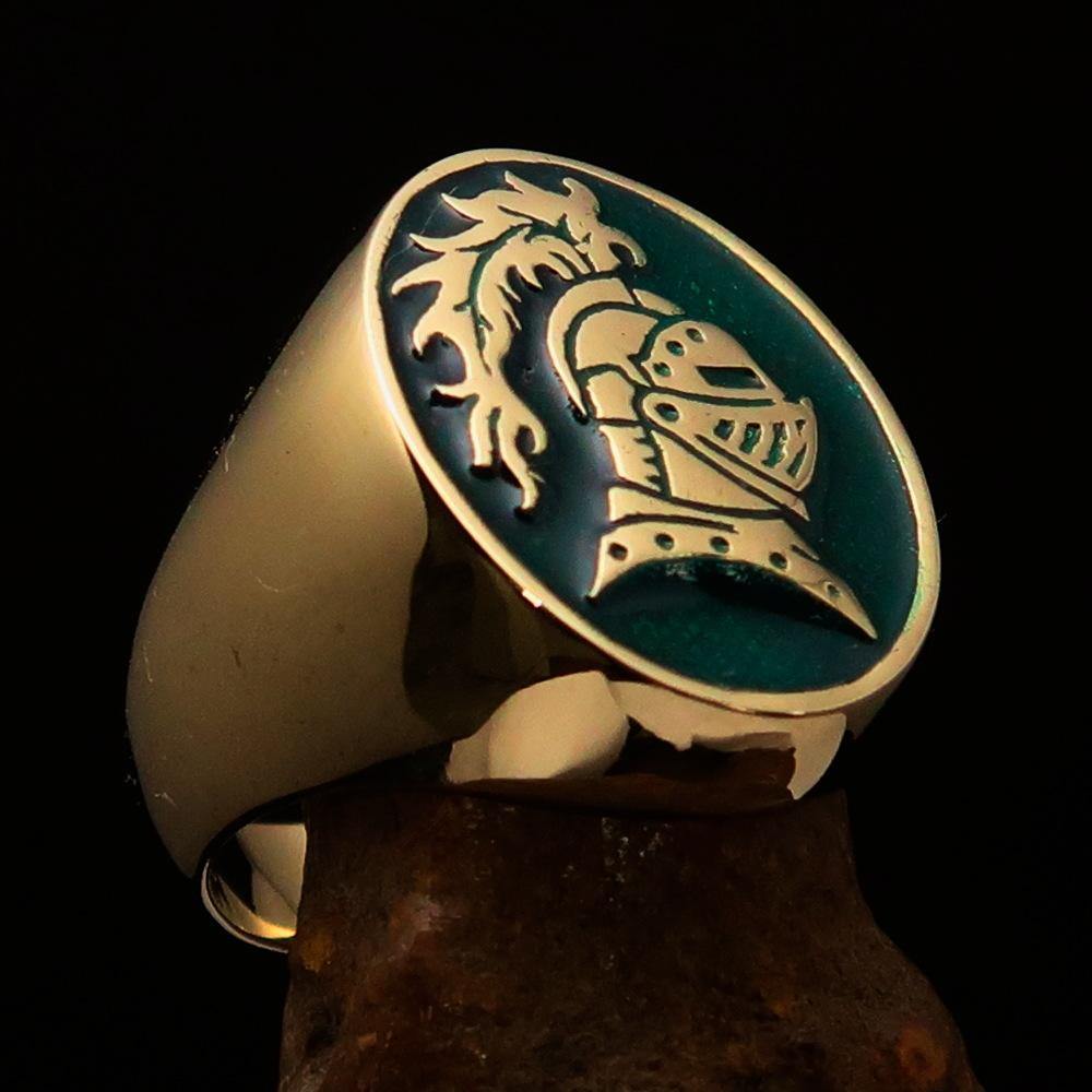 Perfectly crafted Men's Medieval Ring Brave Knight Green - Solid Brass