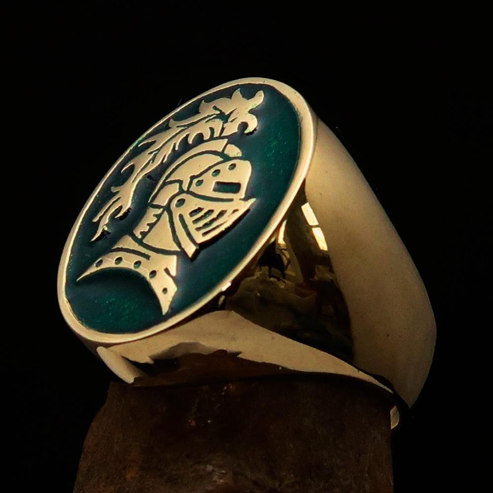 Perfectly crafted Men's Medieval Ring Brave Knight Green - Solid Brass