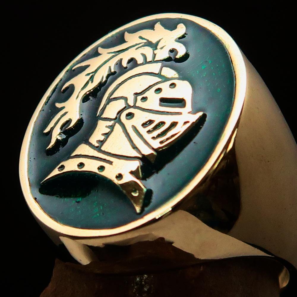 Perfectly crafted Men's Medieval Ring Brave Knight Green - Solid Brass