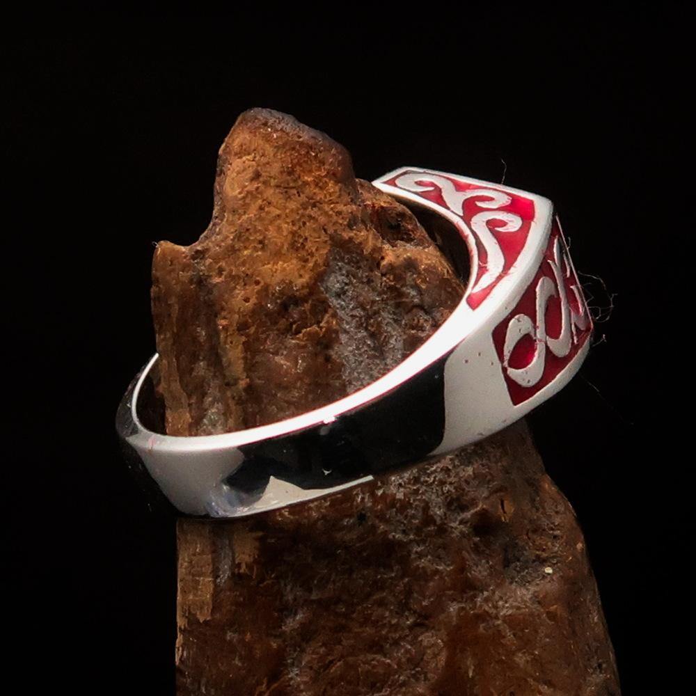 Excellent crafted Men's Medieval Ring red Oriental Crest Sterling