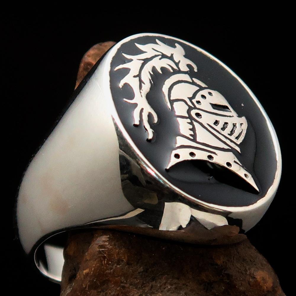 Perfectly crafted Men's Medieval Ring Brave Knight Black - Sterling