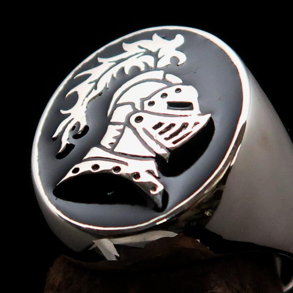 Perfectly crafted Men's Medieval Ring Brave Knight Black - Sterling