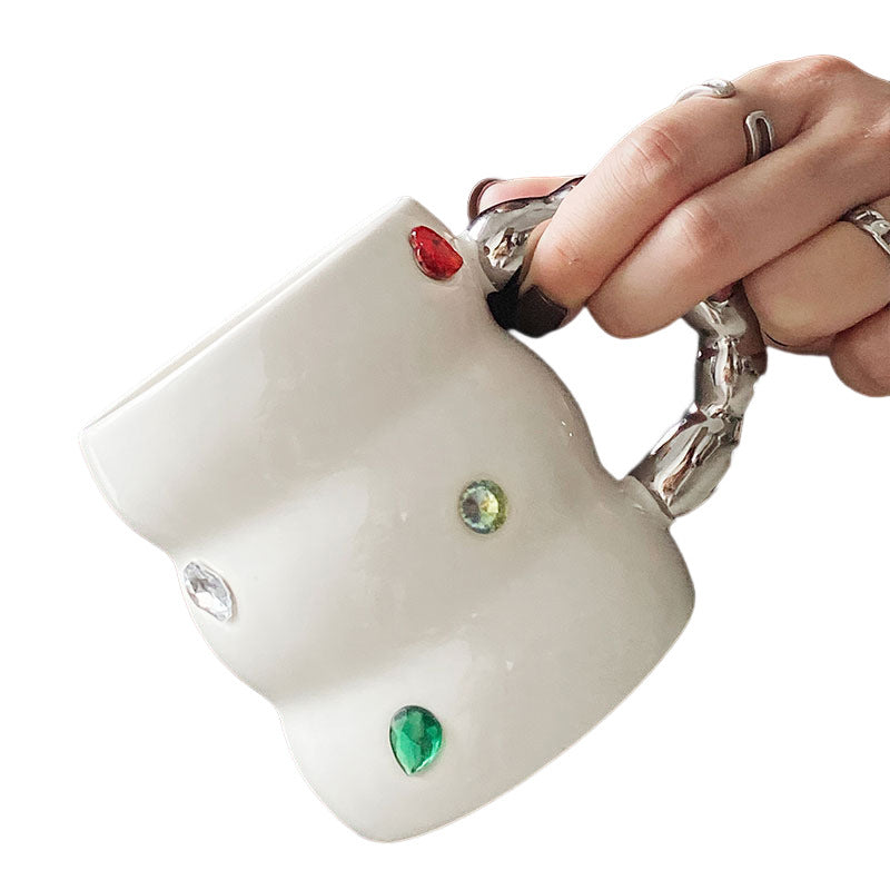 Creative Gem Mug Light Luxury Household Cups Ceramic Good-looking Enamelled Cup Thickened Handle Ceramic Cup
