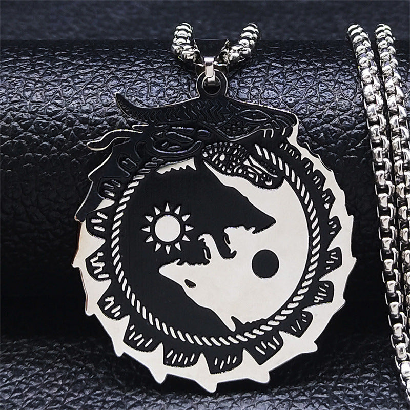 Nordic Viking Celtics Yin And Yang Wolf Dragon Necklace