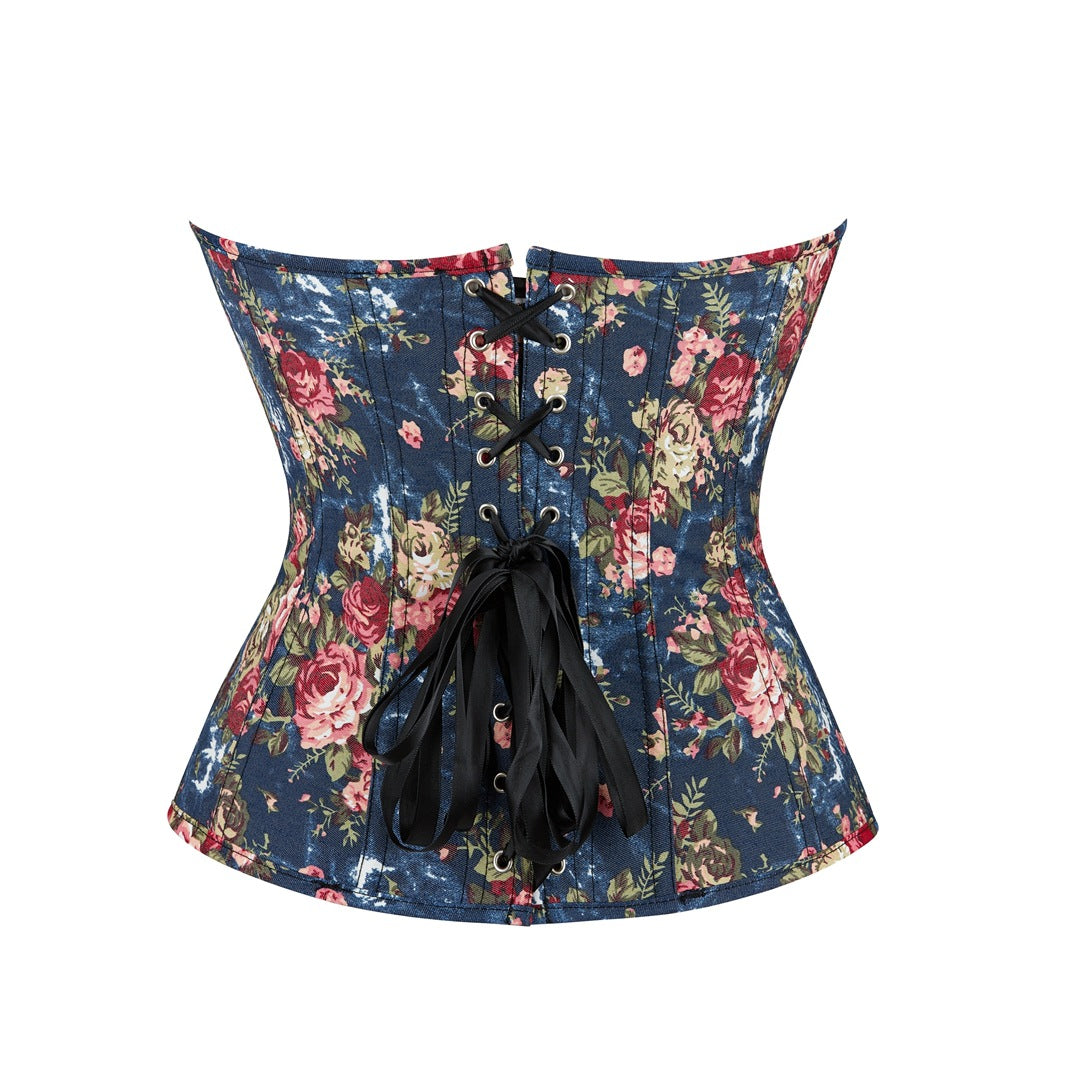 Retro Little Blue Flowers Corset Women's Bodybuilding Corset